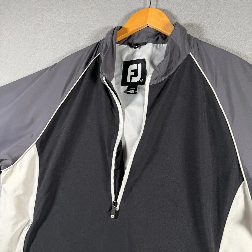 FootJoy Mens XL Half Zip Golf Windbreaker Jacket Black Grey White 1005459